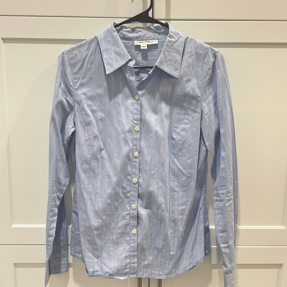 Light Blue Pinstripe Long Sleeve Button Down Shirt